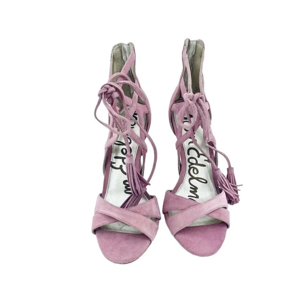 Sam Edelman Azela Pink Suede Leather Lace Up Sandals Shoes Heels SZ 7.5 NEW